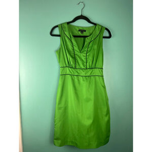 Banana Republic Size 0 Green Sheath Dress Black Trim Piping V-Neck Sleeveless Cl